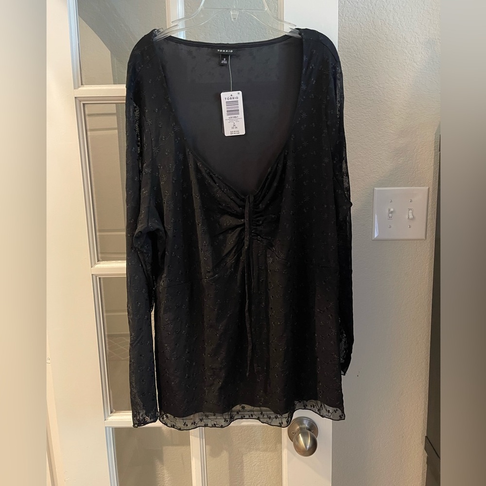 Torrid Black Sheer Blouse with Tie Front